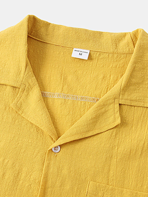 Men's Cotton Linen Casual Set – Solid Color Short-Sleeve T-Shirt & Shorts