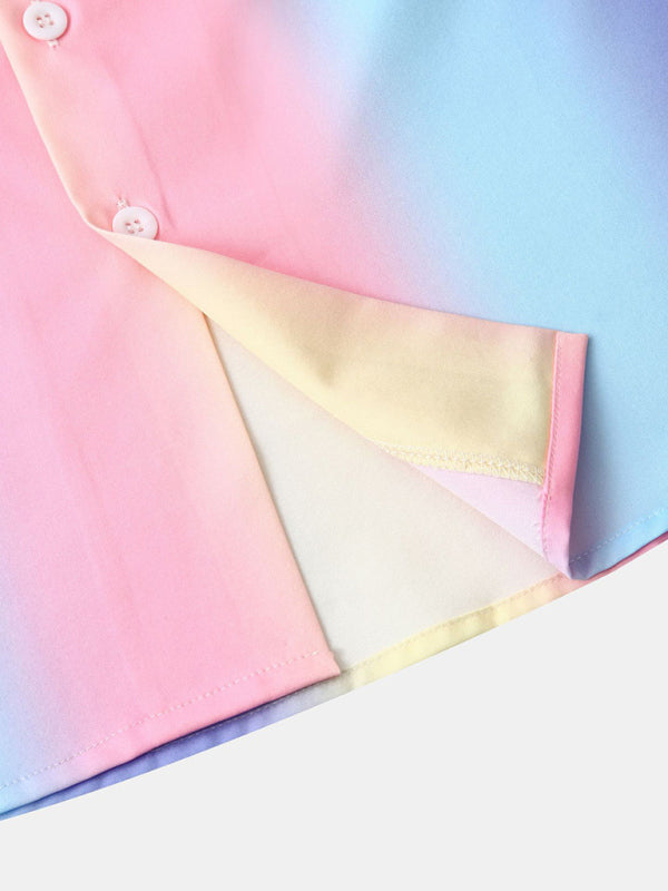 Men's Rainbow Color Short Sleeve Button-Up Camp Shirt - Hiccupzz