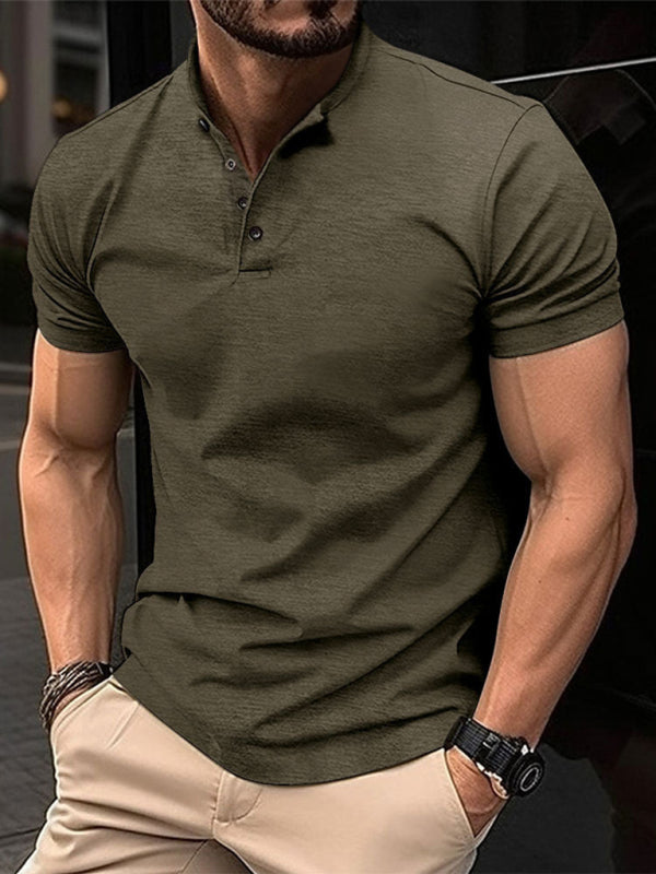 New Men's Button Henley Collar Sports Polo Shirt - Hiccupzz