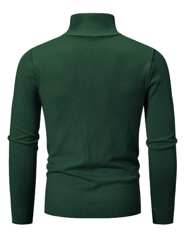 Men's casual solid color sweater half zipper pullover stand collar sweater - Hiccupzz