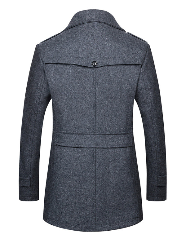 Men's wool zipper autumn and winter double collar coat - Hiccupzz