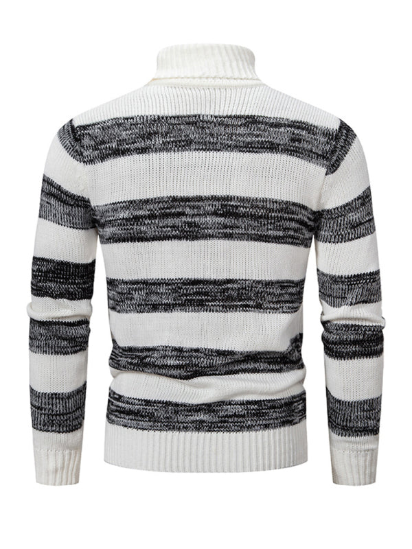 Men's New Striped Patchwork Turtleneck Slim Fit Sweater Base Layer - Hiccupzz