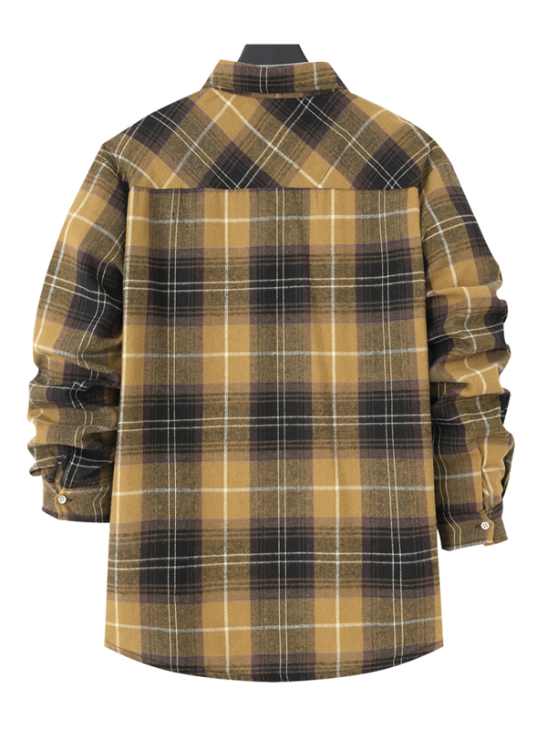 Men's brushed thin plaid long-sleeved casual shirt