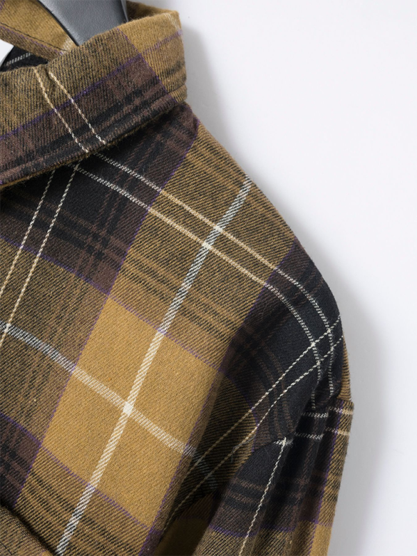 Men's brushed thin plaid long-sleeved casual shirt