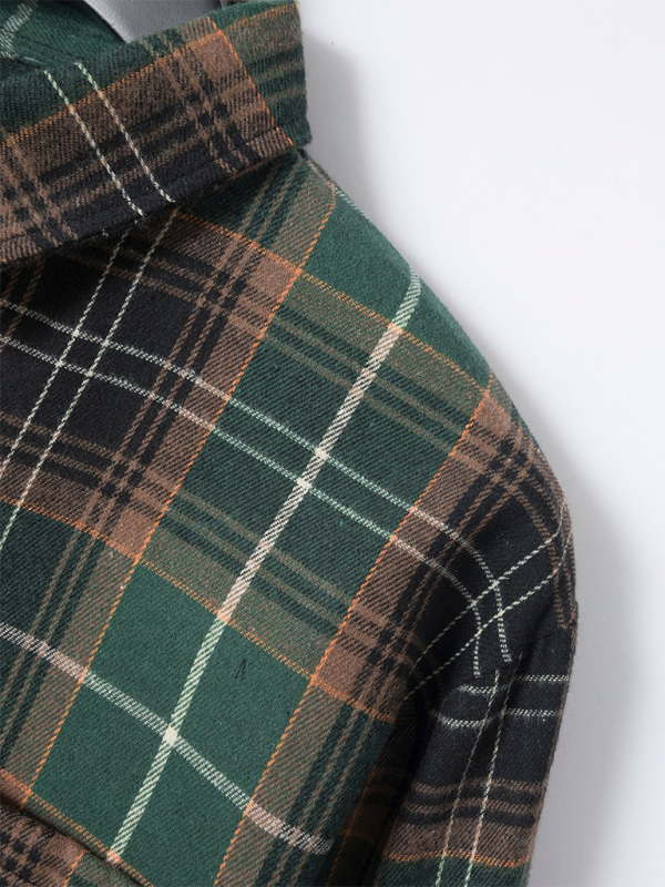 Men's brushed thin plaid long-sleeved casual shirt