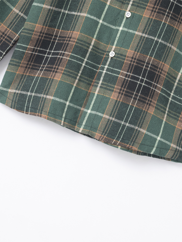 Men's brushed thin plaid long-sleeved casual shirt
