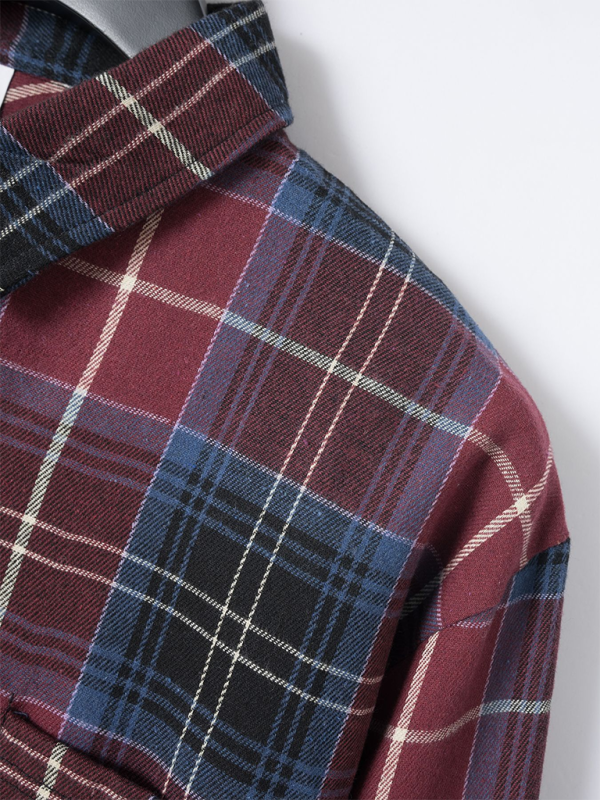 Men's brushed thin plaid long-sleeved casual shirt
