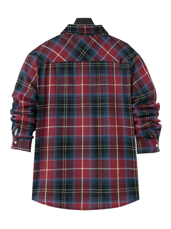 Men's brushed thin plaid long-sleeved casual shirt