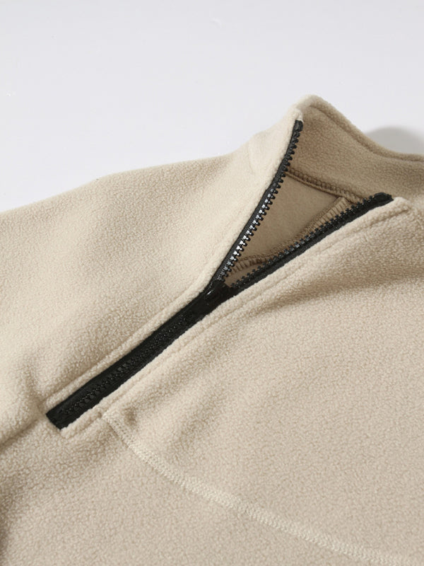 Men's casual stand collar long sleeve pullover coral fleece jacket