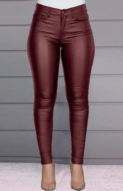 Women's Fashion Pu Leather Feet Trousers