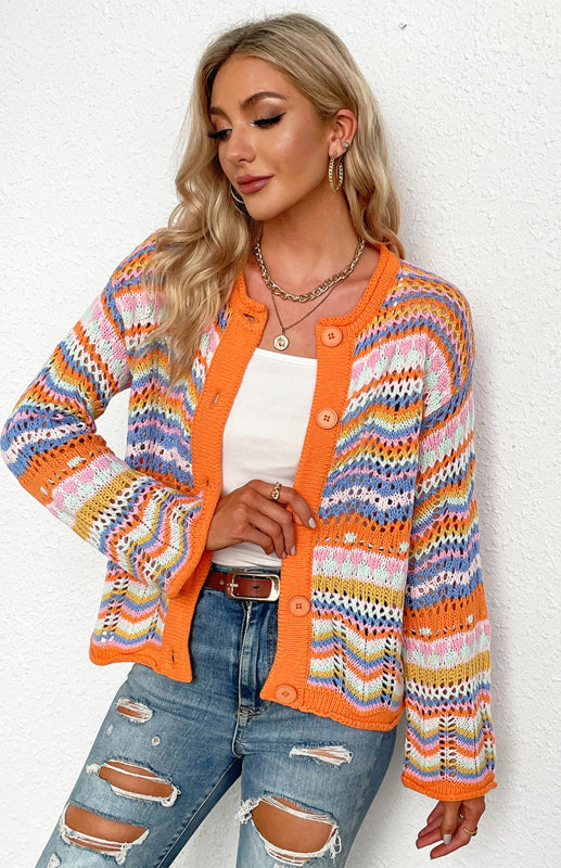 New Striped Loose Rainbow Knitted Cardigan - Hiccupzz