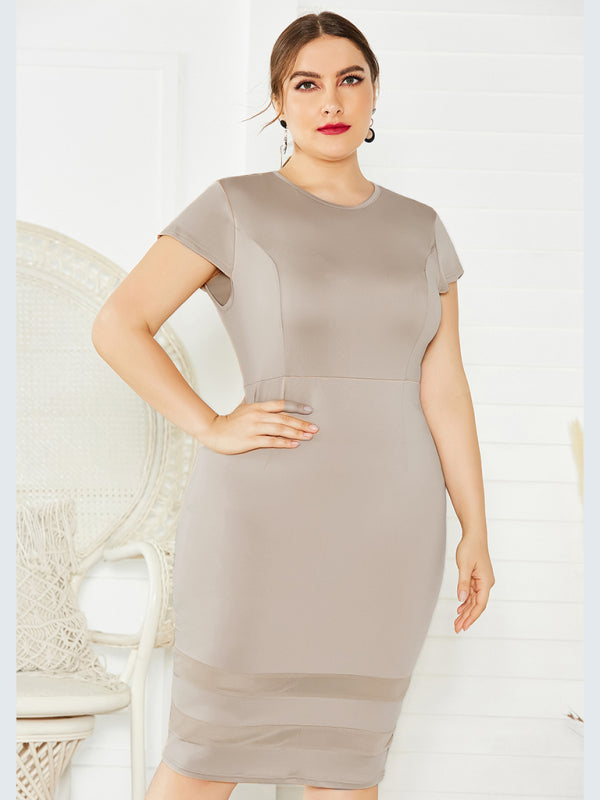 Women's Plus Size Solid Color Round Neck Short Sleeve Dress - Hiccupzz