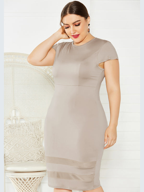 Women's Plus Size Solid Color Round Neck Short Sleeve Dress - Hiccupzz