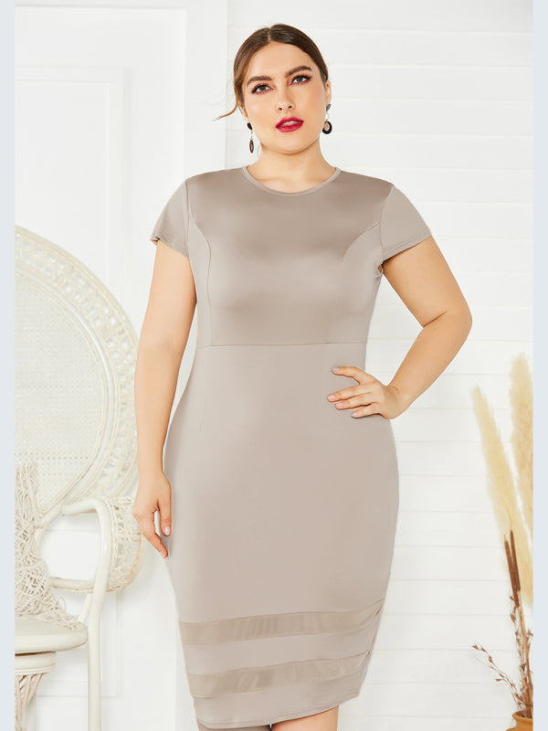 Women's Plus Size Solid Color Round Neck Short Sleeve Dress - Hiccupzz