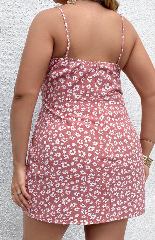 Women's Plus Size Floral Slit Sling Short Dress - Hiccupzz