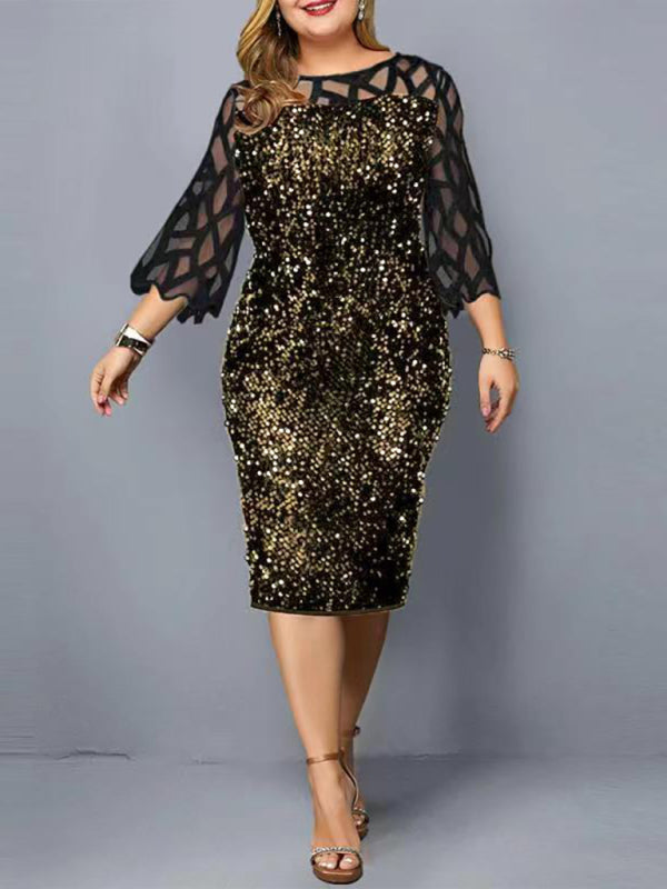 Women's Personalized Sequin Design Plus Size Dress - Hiccupzz