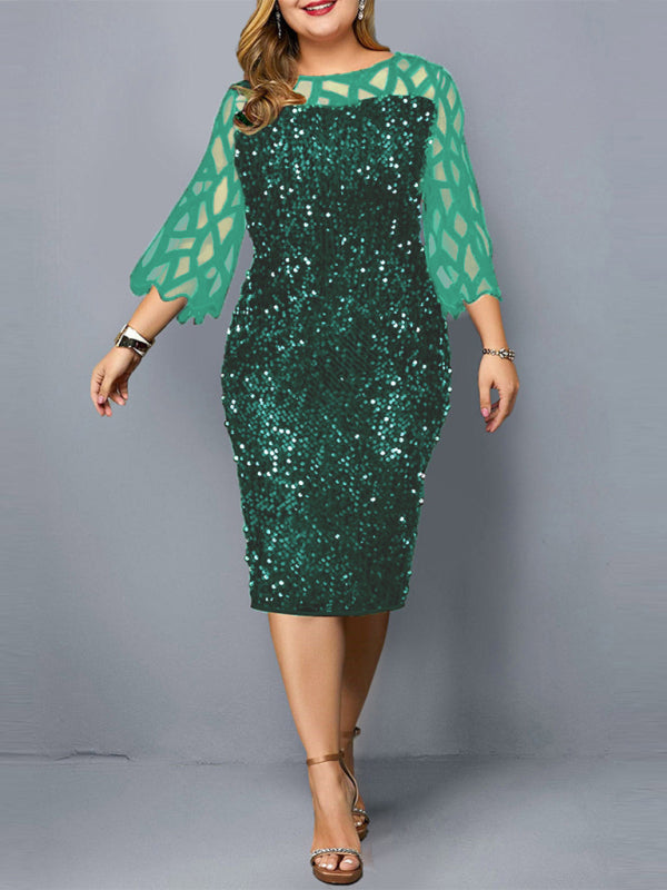 Women's Personalized Sequin Design Plus Size Dress - Hiccupzz