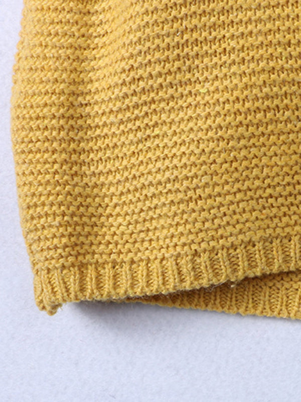 Women’s knit V neckline hood detail long sleeve ribbed trimming sweater jacket - Hiccupzz