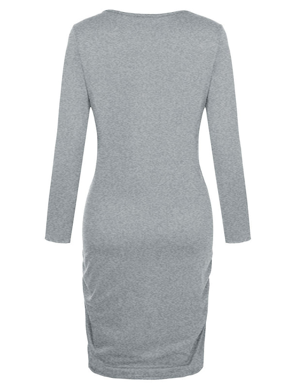 Round neck long sleeve solid irregular pregnant women's dress - Hiccupzz
