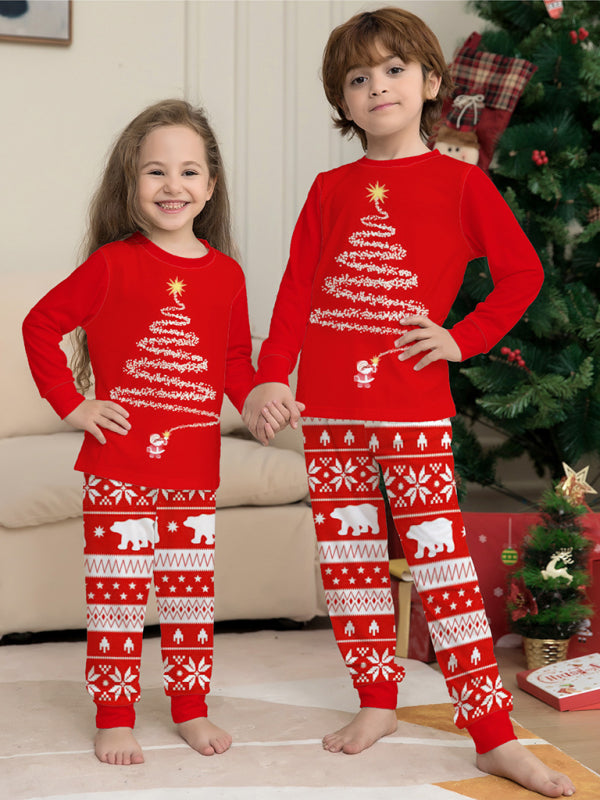 Home clothes printed pajamas Christmas parent-child round neck long sleeve suit