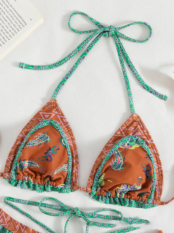 Women's Ethnic Print Halter Neck Tie Bikini Set - Hiccupzz