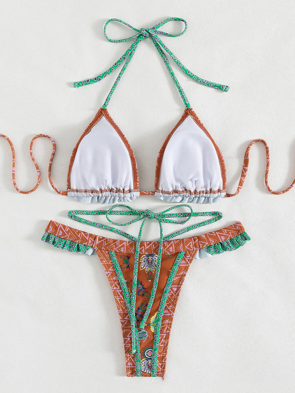 Women's Ethnic Print Halter Neck Tie Bikini Set - Hiccupzz