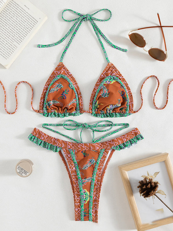 Women's Ethnic Print Halter Neck Tie Bikini Set - Hiccupzz