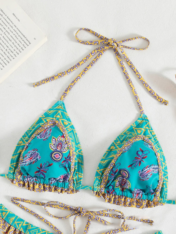 Women's Ethnic Print Halter Neck Tie Bikini Set - Hiccupzz