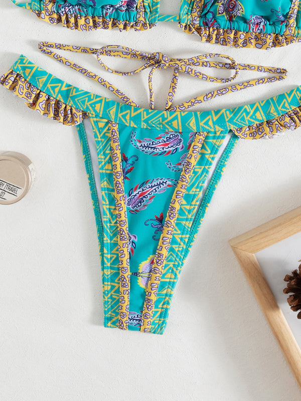 Women's Ethnic Print Halter Neck Tie Bikini Set - Hiccupzz