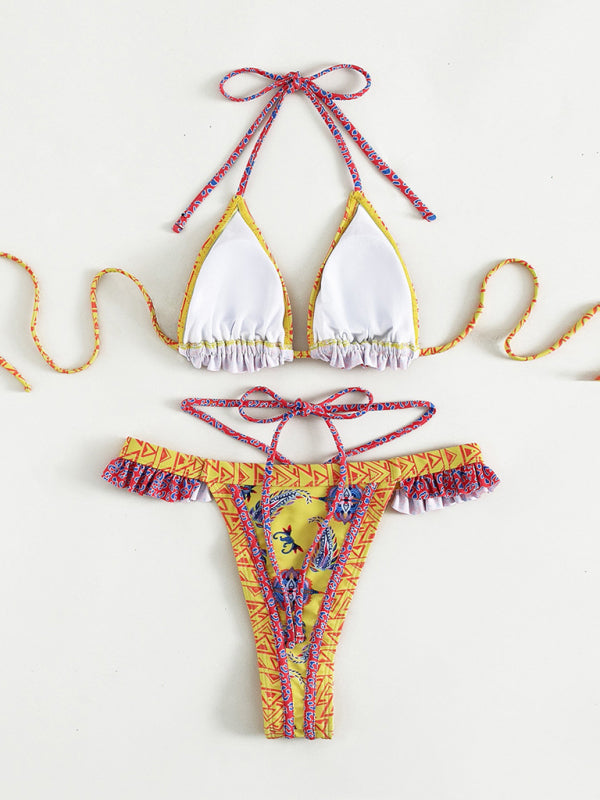 Women's Ethnic Print Halter Neck Tie Bikini Set - Hiccupzz