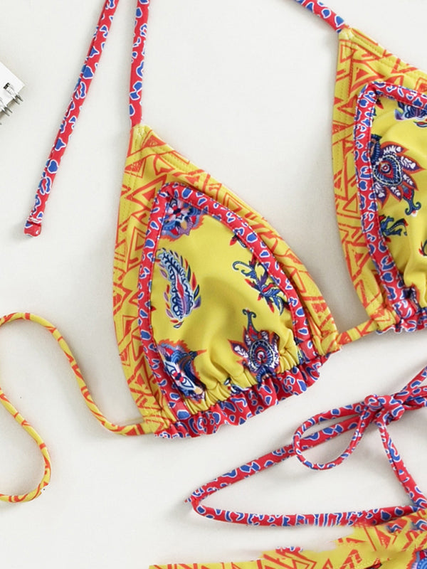Women's Ethnic Print Halter Neck Tie Bikini Set - Hiccupzz