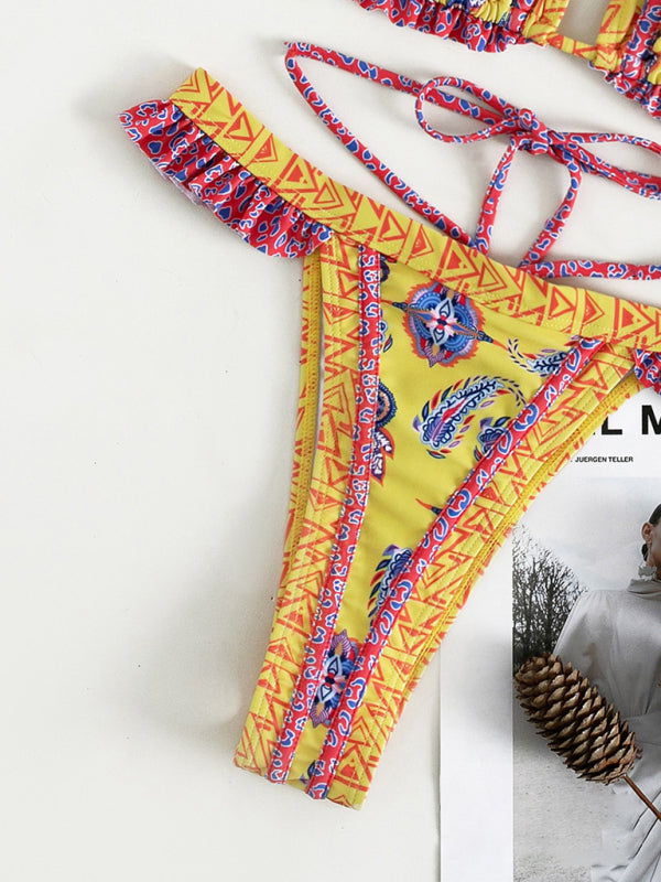 Women's Ethnic Print Halter Neck Tie Bikini Set - Hiccupzz