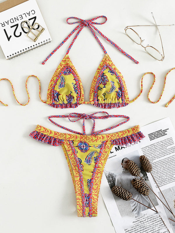 Women's Ethnic Print Halter Neck Tie Bikini Set - Hiccupzz