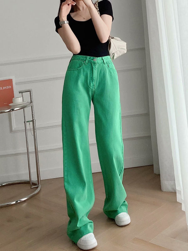 New Street High Waist Casual Straight Leg Wide Leg Pants Female Jeans - Hiccupzz