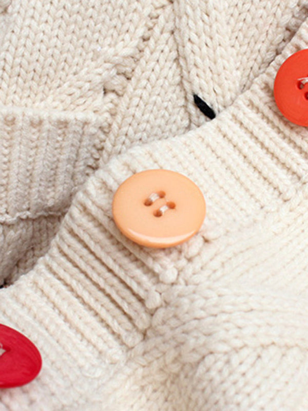 Cute Embroidered Loose Cropped Knit Cardigan with Patch Pockets - Hiccupzz