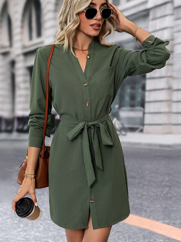 New women's solid color long-sleeved dress - Hiccupzz