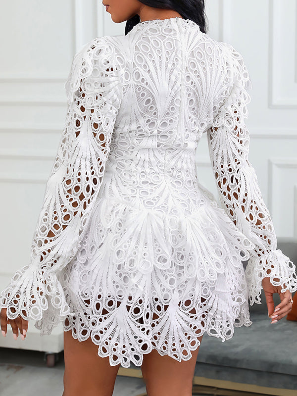 New women's elegant white lace hollow dress - Hiccupzz