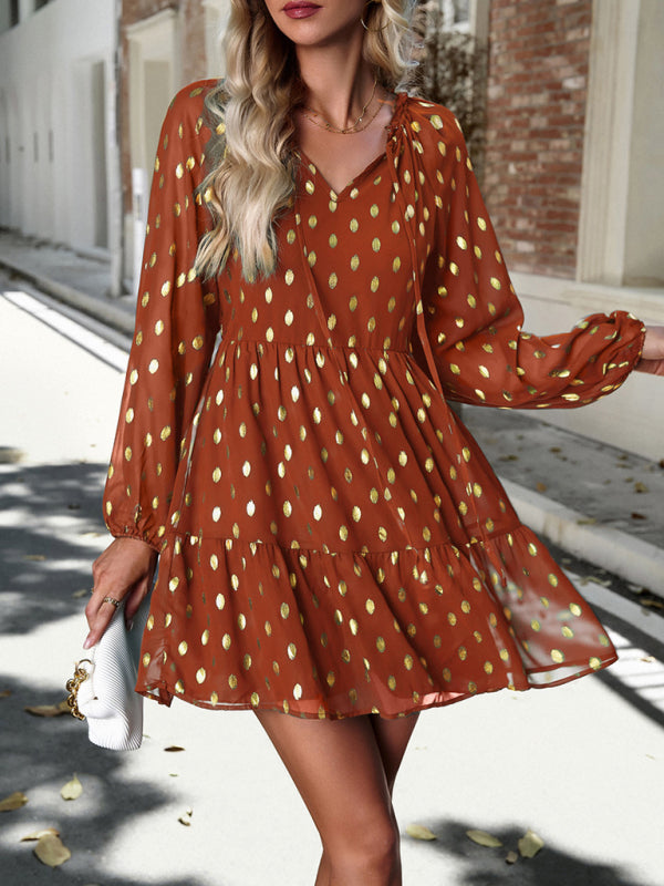 New women's autumn chiffon v-neck long-sleeved commuter dress - Hiccupzz