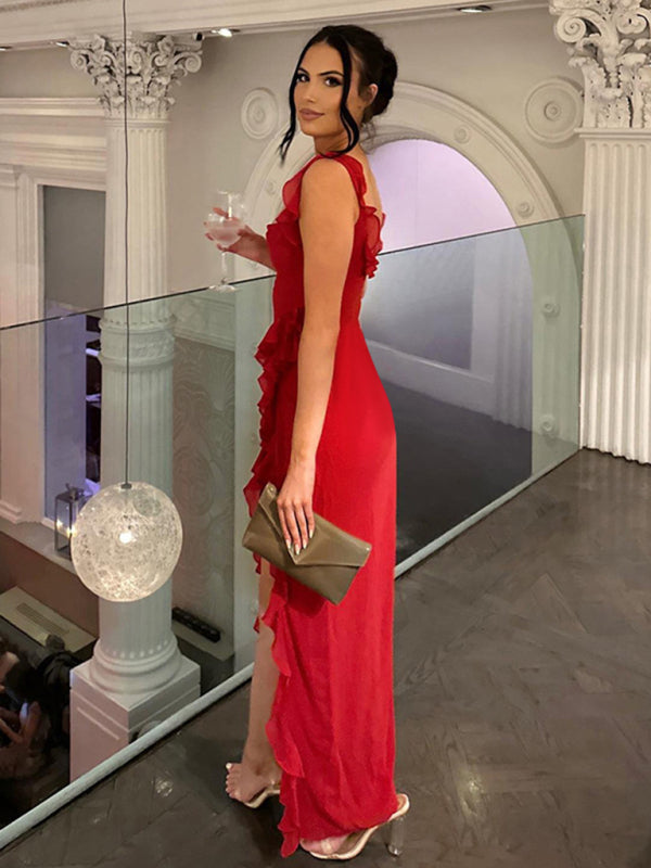 New Spice Girl Slim Height Slit Ribbon Sexy Sling Dress - Hiccupzz