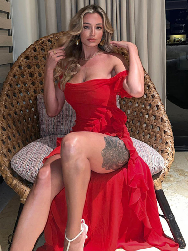 New Spice Girl Slim Height Slit Ribbon Sexy Sling Dress - Hiccupzz