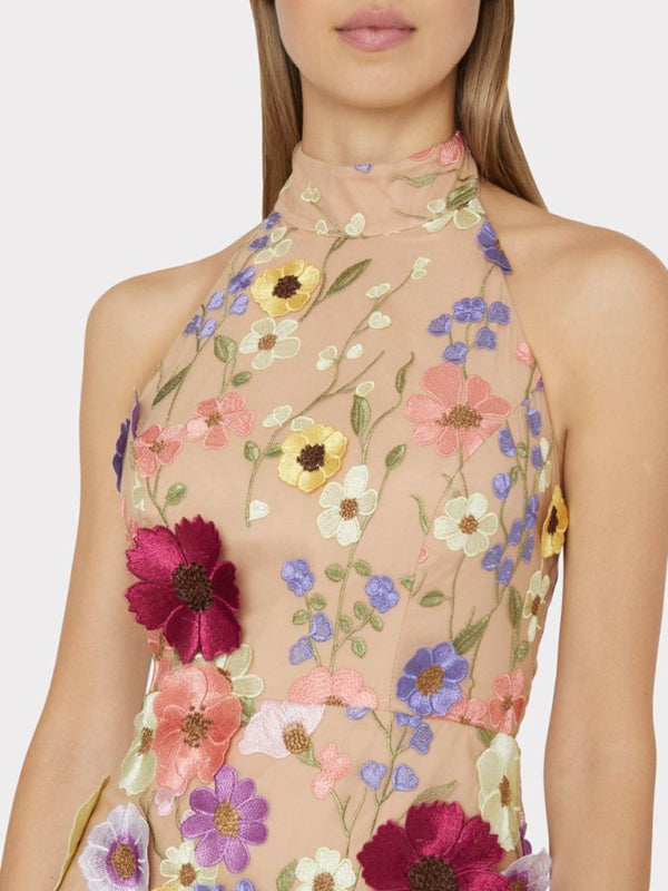 New women's embroidered three-dimensional flower halter neck slim dress small dress - Hiccupzz