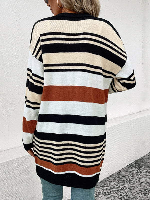 New color block long sweater cardigan - Hiccupzz