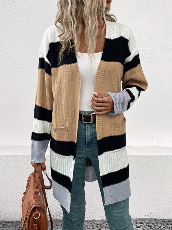 New long sleeve contrast color cardigan sweater - Hiccupzz