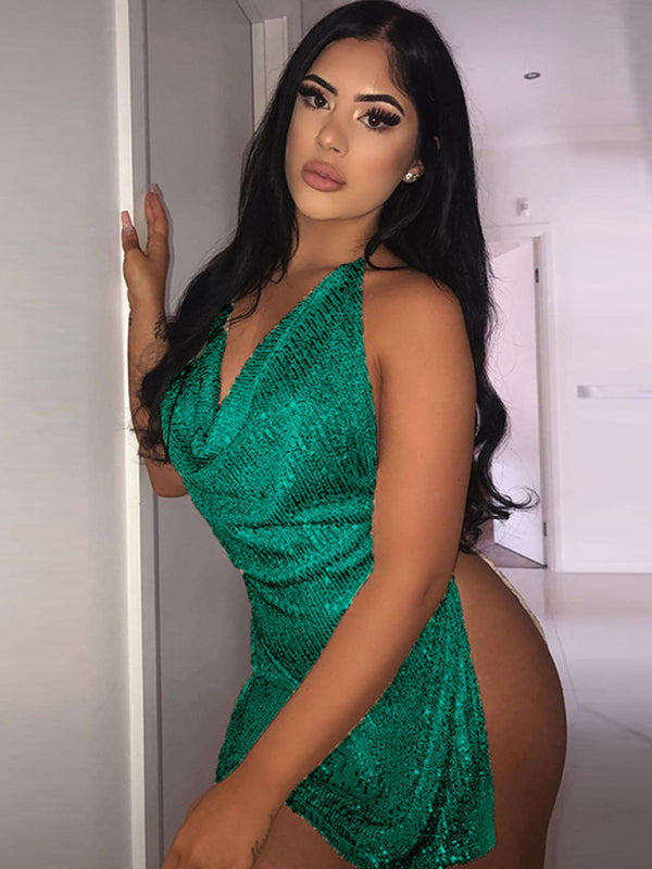 Sexy backless hollow halter neck figure-flattering short women's dress - Hiccupzz
