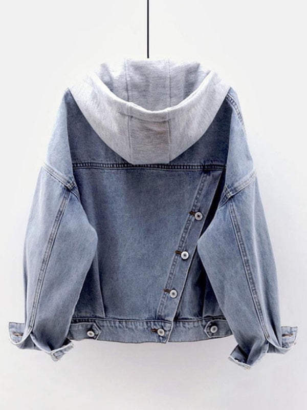 Women's hooded large pocket denim jacket - Hiccupzz