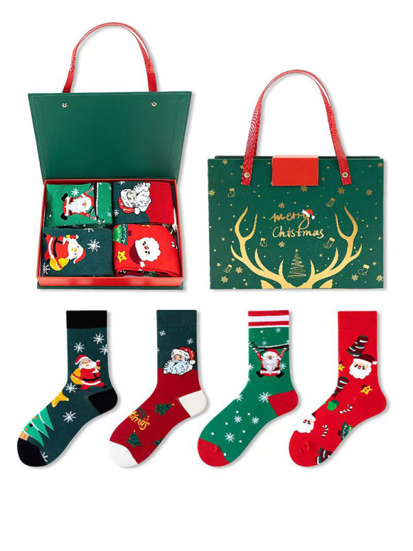 New Santa Claus Snowman Cartoon Cotton Socks Christmas Socks 4 Pairs Christmas Socks Gift Box Set - Hiccupzz