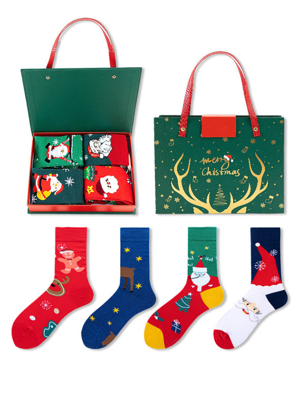 New Santa Claus Snowman Cartoon Cotton Socks Christmas Socks 4 Pairs Christmas Socks Gift Box Set - Hiccupzz