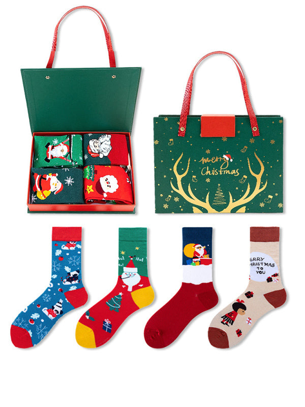 New Santa Claus Snowman Cartoon Cotton Socks Christmas Socks 4 Pairs Christmas Socks Gift Box Set - Hiccupzz