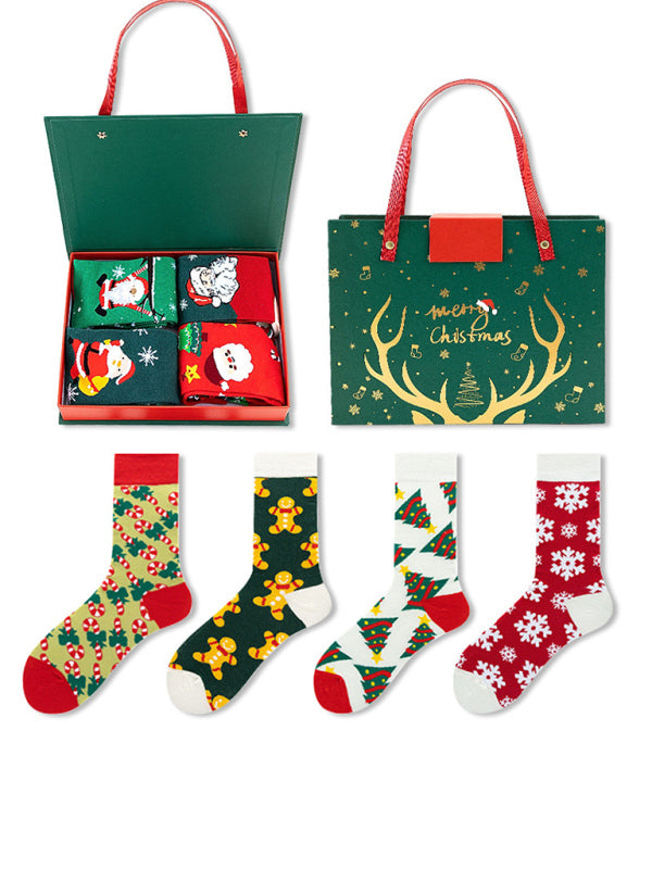 New Santa Claus Snowman Cartoon Cotton Socks Christmas Socks 4 Pairs Christmas Socks Gift Box Set - Hiccupzz