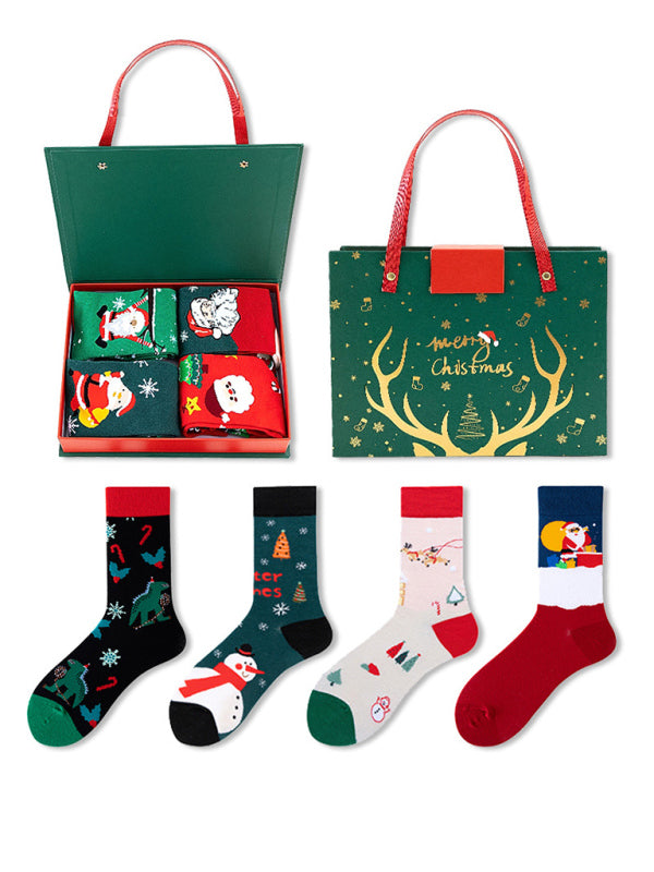 New Santa Claus Snowman Cartoon Cotton Socks Christmas Socks 4 Pairs Christmas Socks Gift Box Set - Hiccupzz